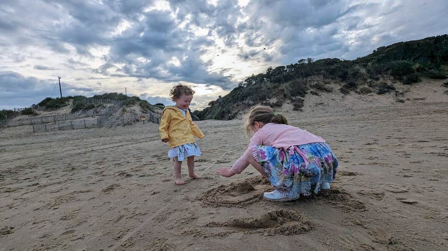 Two kids playing on Morriscastle Beach in County Wexford.