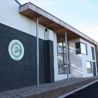 The exterior of a modern distillery