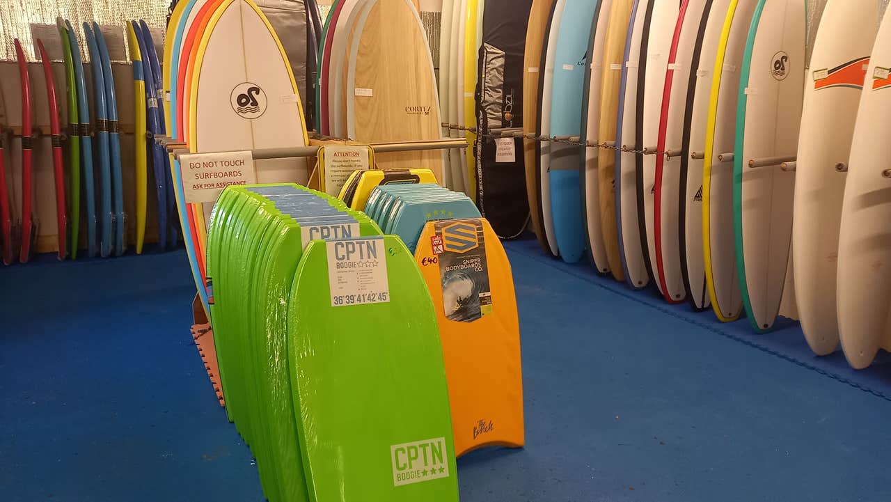 Surf boards and body boards at Surfworld surf shop Bundoran