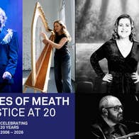 A celebratory concert poster featuring performers from across Meath, marking Solstice Arts Centre’s 20th anniversary with an evening of music, community and local talent.
