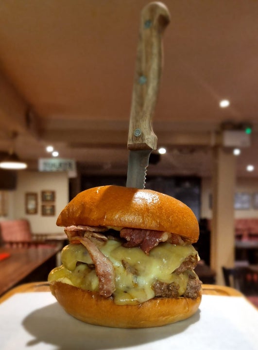 The smashed burger from the menu at The Patriot's Inn