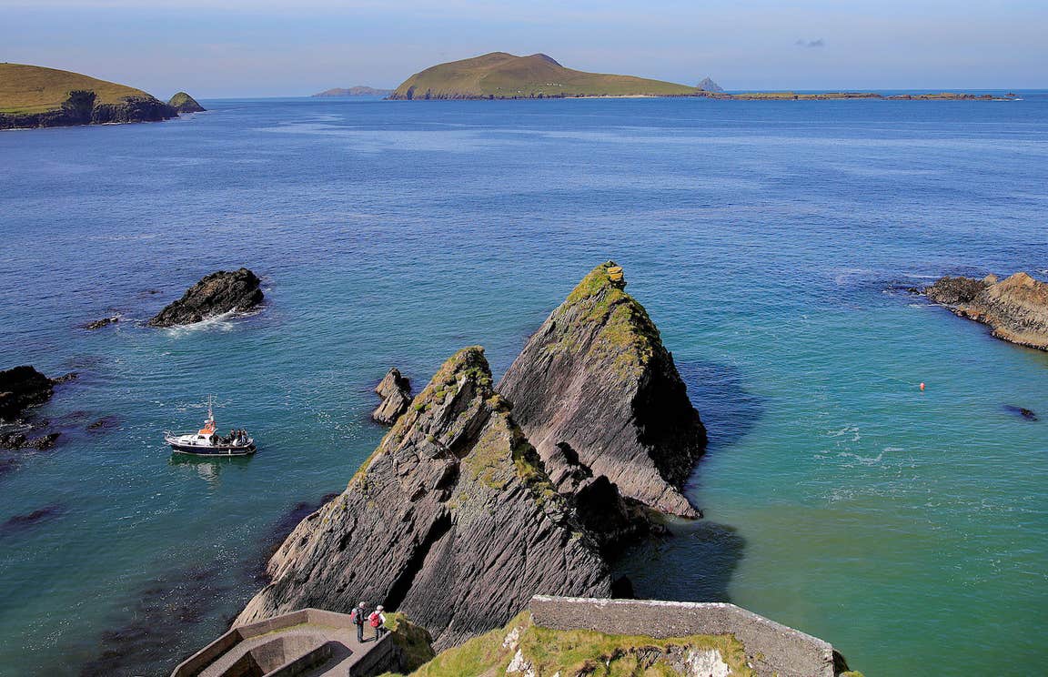 Arerial view of Dun Cahoin Harbour in Dingle, Co Kerry