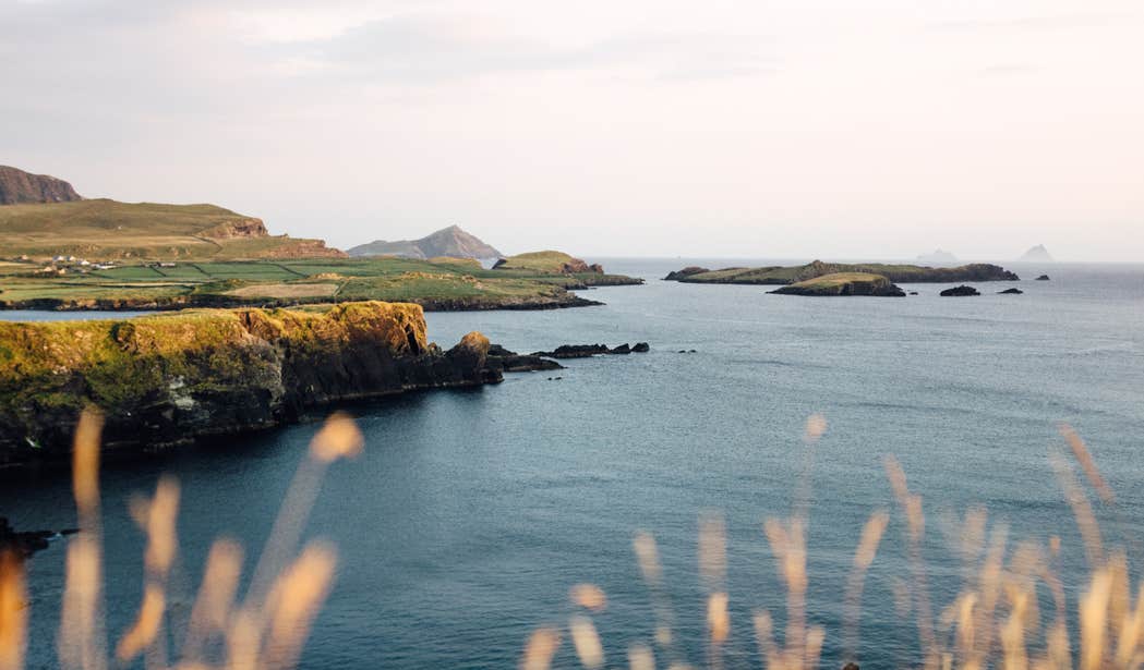 Sun shining on Bray Head on the coast of Valentia Island, Kerry.