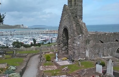 Tailteann Irish Tours view of Howth Abbey and marina below