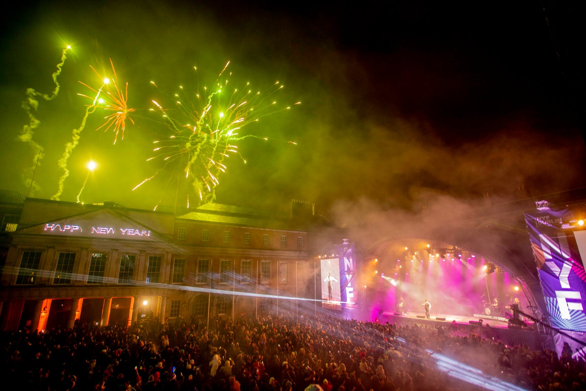 Light and firework show at the 2023 New Years Festival in Dublin city