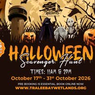 Halloween Scavenger Hunt at Tralee Bay Wetlands poster with Halloween themed images.