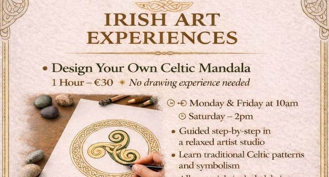 Creative Workshops Irish Art Experiences, part of poster with info