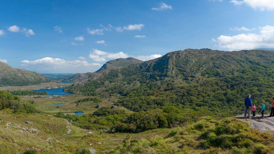 A family looking out at Ladies View in County Kerry