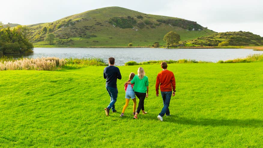 A family walking at Lough Gur, Co Limerick