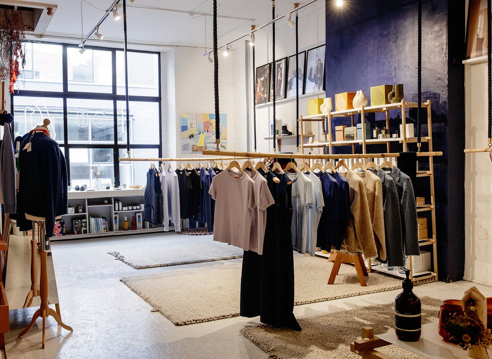 A menswear retail display space at Indigo & Cloth