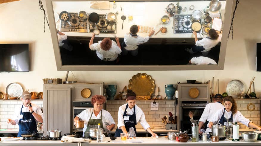 Chefs cooking at Ballymaloe Cookery School in Co Cork