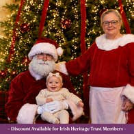 Santa and Mrs Claus in the beautiful dining room of Johnstown Castle with a stunning Christmas Tree in the background.