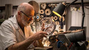 Eamonn handcrafting a Shamrock bowl