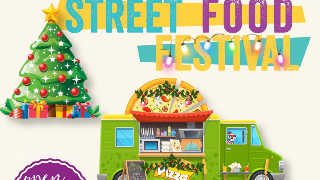 Promotional image for the Monaghan Christmas Street Food Festival. The design is intended for use on Instagram. It highlights the date and time: Saturday, 6th December, from 11 am to 5 pm at Church Square, Monaghan.