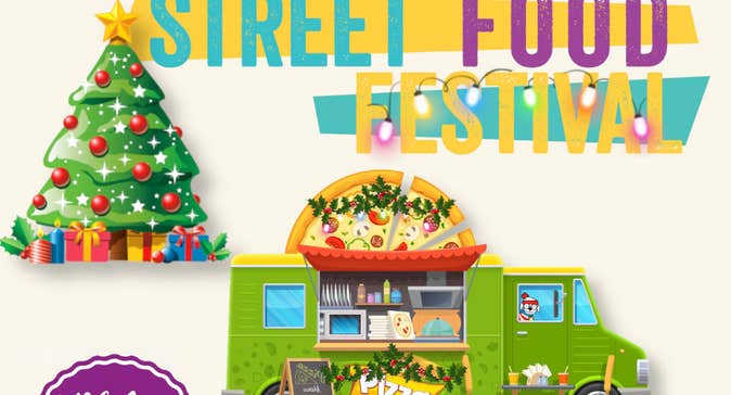 Promotional image for the Monaghan Christmas Street Food Festival. The design is intended for use on Instagram. It highlights the date and time: Saturday, 6th December, from 11 am to 5 pm at Church Square, Monaghan.