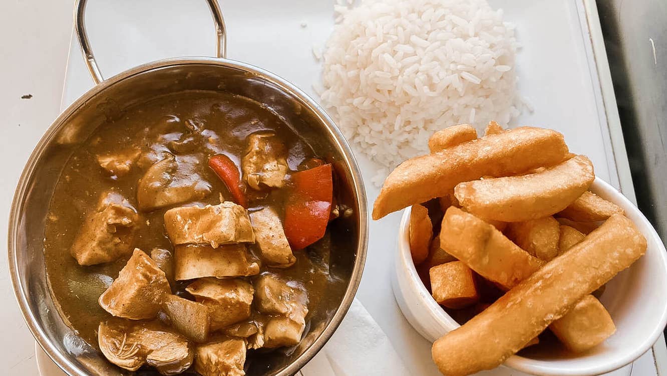 Curry with rice and chips at O'Connor's Bar