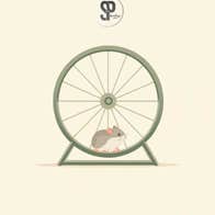 An illustration of a hamster in a wheel.