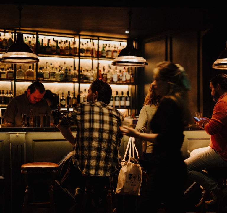 The interior of a bar