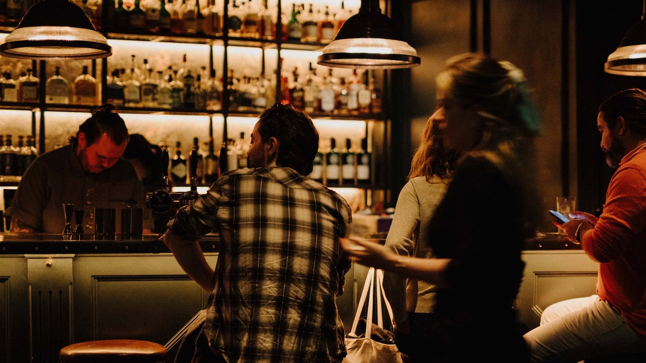 The interior of a bar
