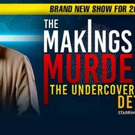 The Makings of a Murderer – the Undercover Detective, poster with event text and man in beige jacket looking serious.