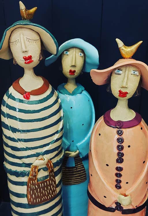 Three ladies sculptural busts from Brid Lyons Ceramics
