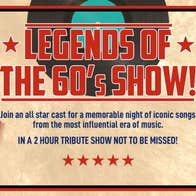 Poster for Legends of The 60s Show with small photos of different groups and singers around the edge with text in the centre.