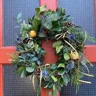 Wreath Hanging on Door with Ribbon