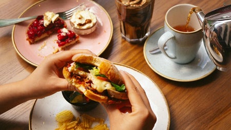 Lunch served with a pot of tea and a milkshake at the Castle Tea Rooms