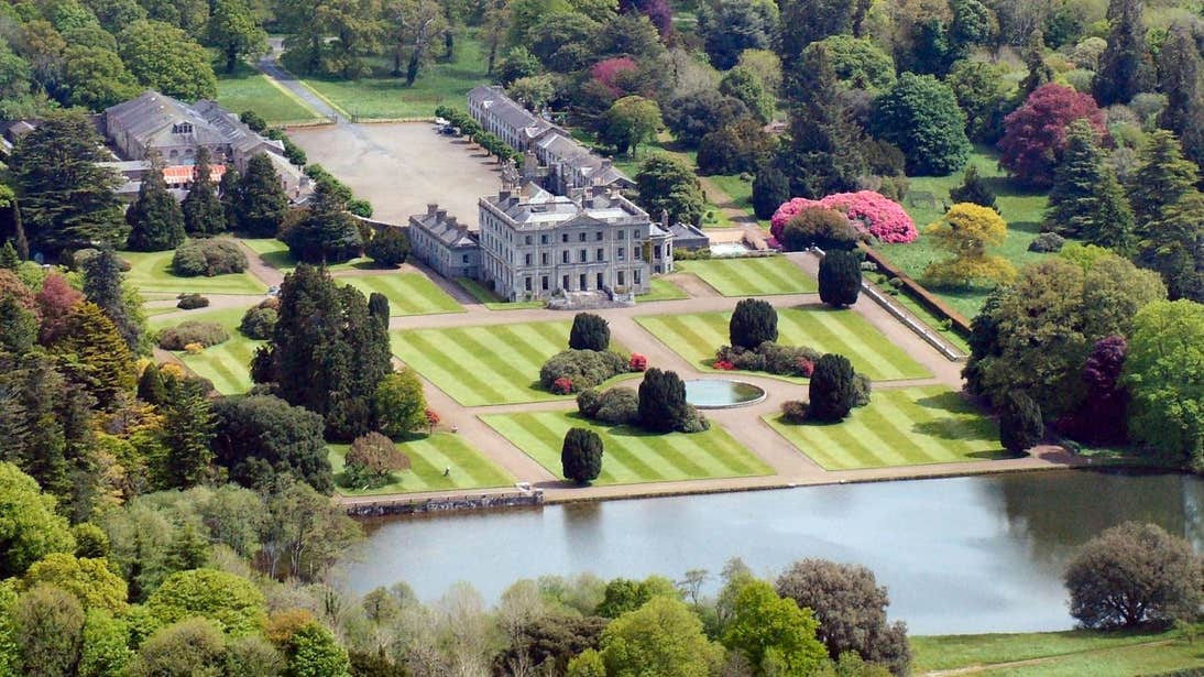 Aerial view looking back across picturesque Curraghmore House and Gardens in County Waterford.