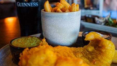 Fish and chips with a pint of Guinness