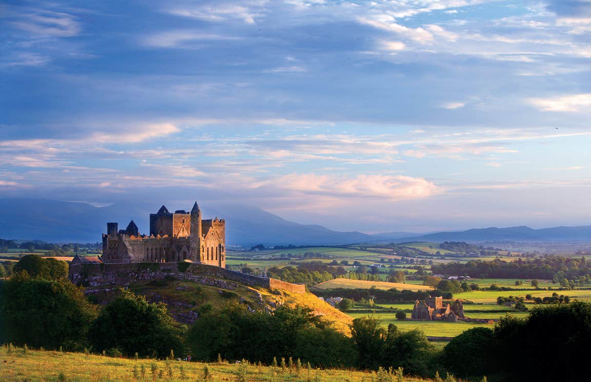 Blue skies and open green fields near The Rock of Cashel, Tipperary