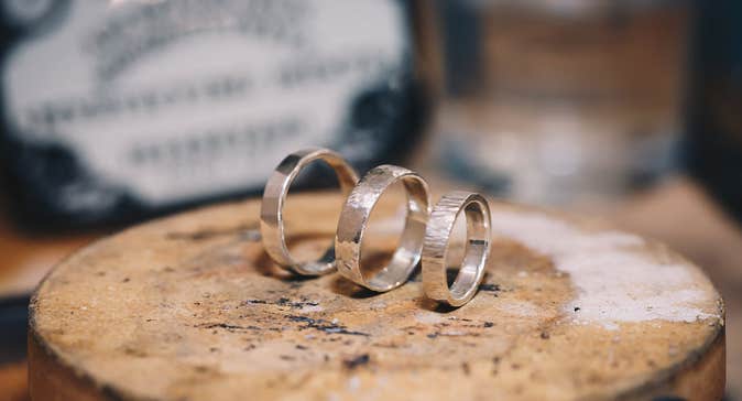3 sterling silver textured rings