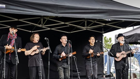 Harvest Festival stage, the Ukeristic play Saturday afternoon 29th August