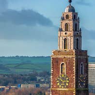 Shandon Bells and Tower aerial view of tower and surrounding city
