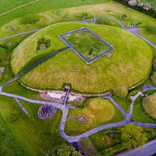 An aerial shot of Knowth, Boyne Valley, Meath