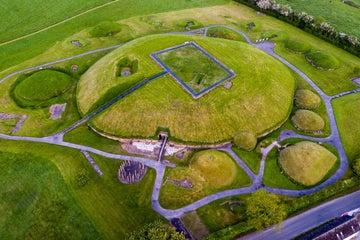 An aerial shot of Knowth, Boyne Valley, Meath