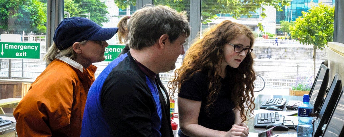 A family researching at The Irish Family History Centre