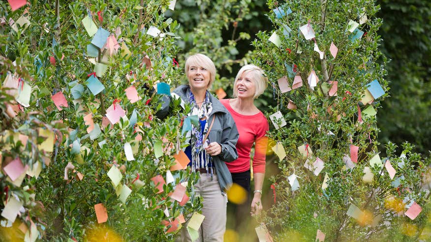 Two women exploring Brigit's Garden in Galway.