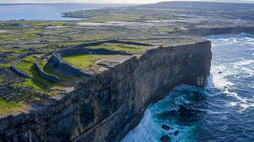 Waves crashing into cliffs near Dun Aengus, Inishmore, Aran Islands, Galway