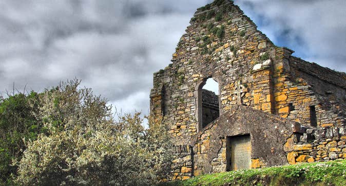 Remains of a monastic settlement on Slattery Island in County Clare.