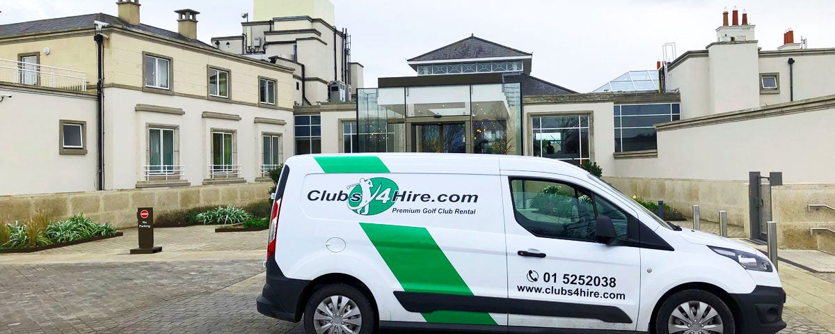 Clubs 4 Hire van in front of a country club entrance