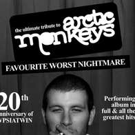 Tribute band Favourite Worst Nightmare, poster with top half of man's head, smoking.