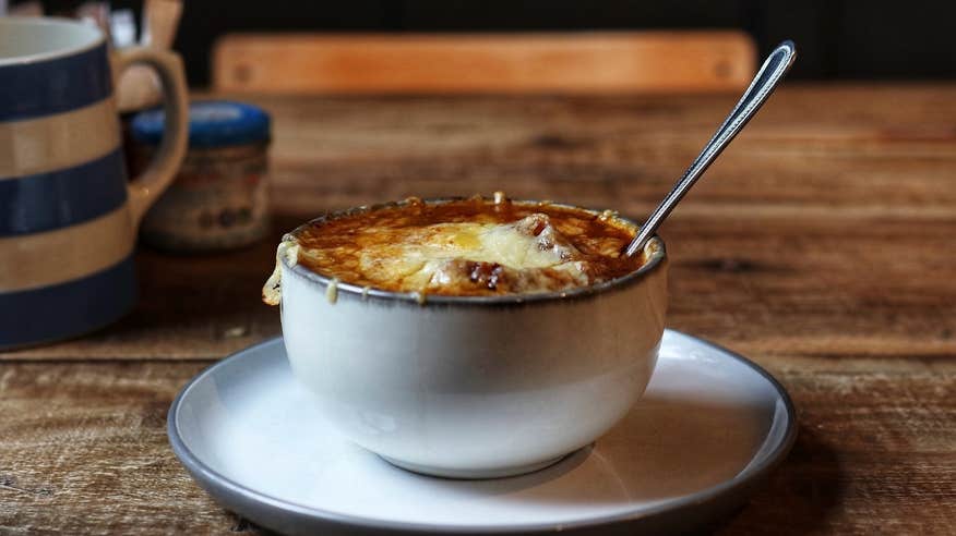 A bowl of French onion soup from This Must be the Place café in Westport, Co Mayo