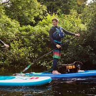 Two people stand up paddle boarding