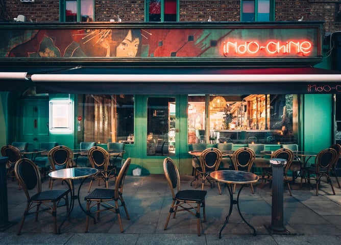 Exterior of a restaurant with an outside seating area