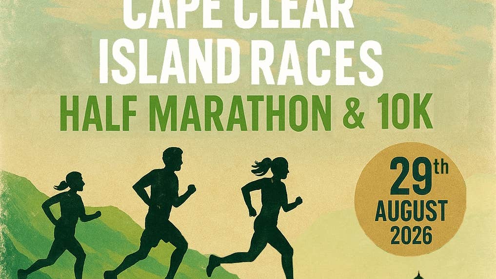Cape Clear Island Races 2026 - part of poster with 3 silhouettes of runners