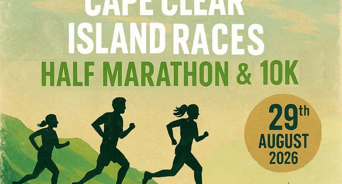Cape Clear Island Races 2026 - part of poster with 3 silhouettes of runners