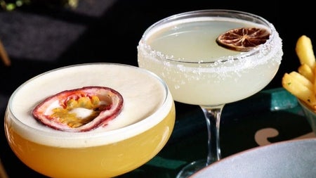 Two signature cocktails and a chicken salad at Gilbert & Wright, Malahide