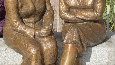 The Tour starting point at the Meeting Place Statue on the North end of the Hal'penny bridge, Dublin