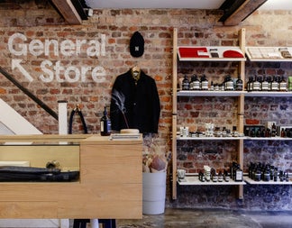 A retail display space of Aesop skincare at Indigo & Cloth